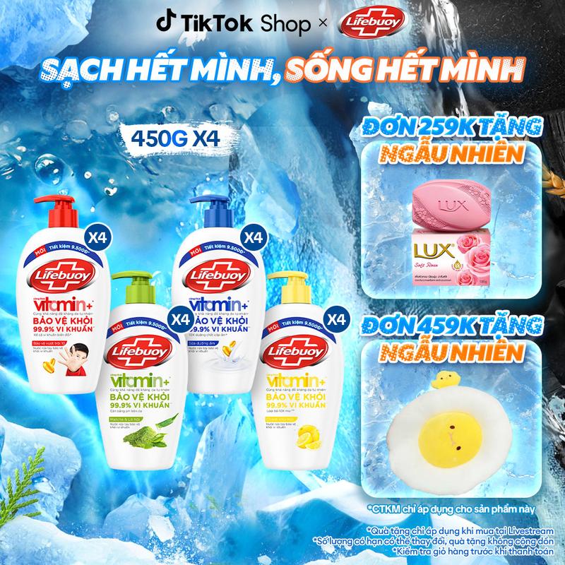 Combo 4 Nước Rửa Tay Lifebuoy Công thức Vitamin+ Chai 450g x4 [1]