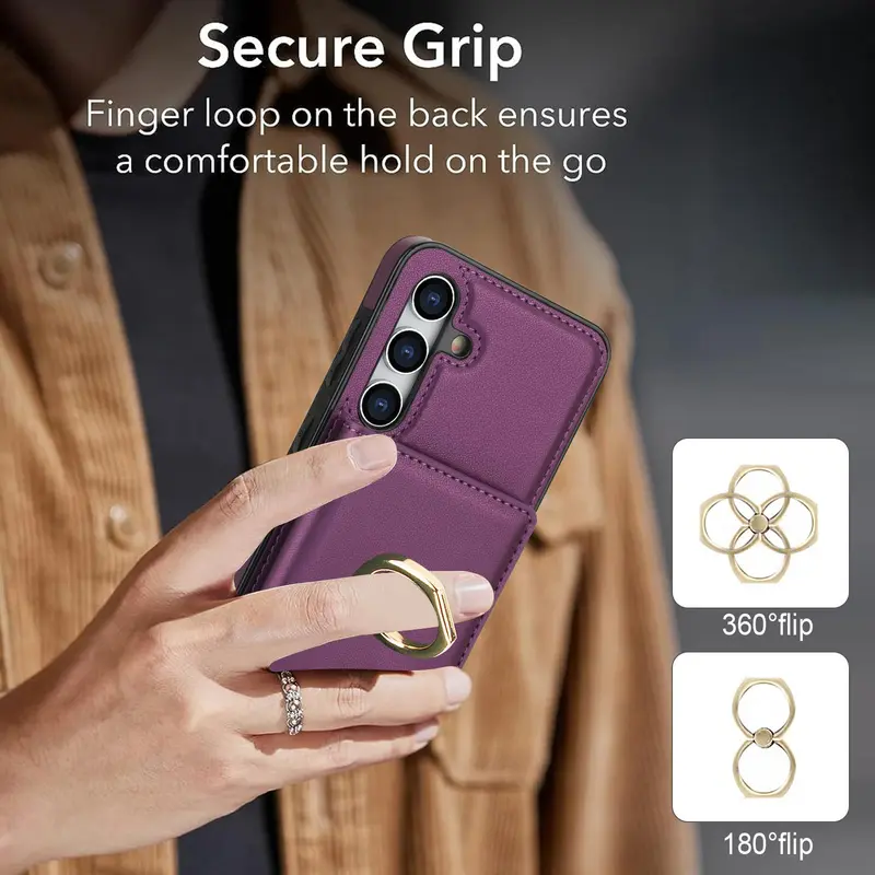 Magnetic Ring Holder Design Phone Case with Card Slot, 1 Count Shockproof Phone Protective Cover Compatible with Samsung Galaxy A55/A35/A25/A12/A15 7