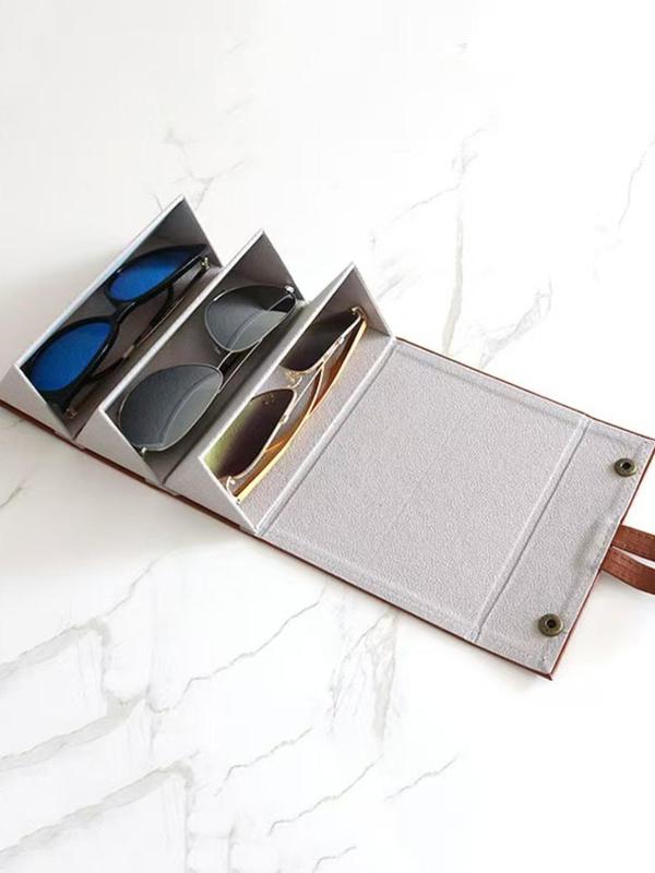 Modern Multi-functional Glasses Storage Box, Foldable Pu Leather Glasses Case, Large Capacity Glasses Storage Box for Women & Men 5
