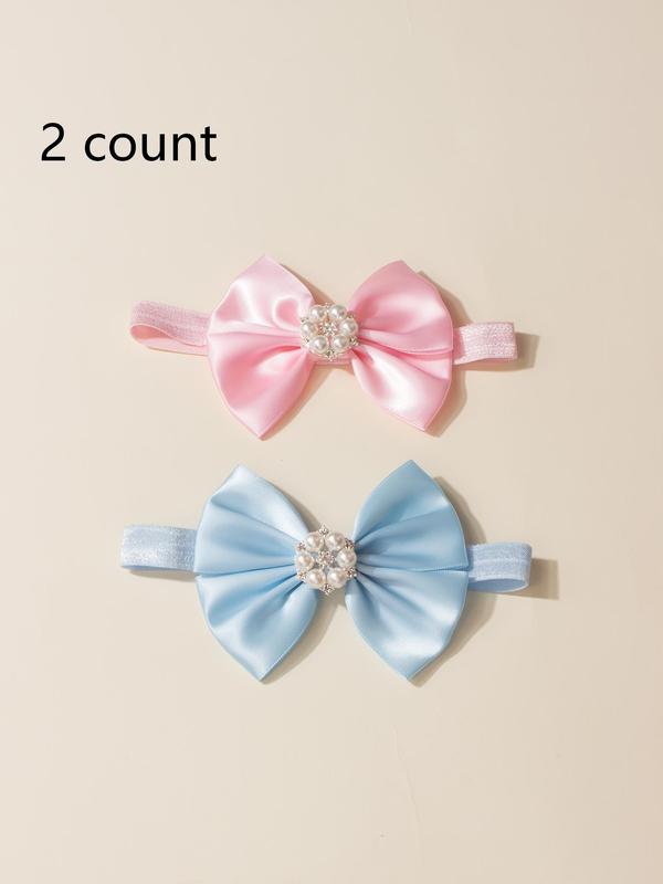 Cute Bowknot Design Baby Hair with Faux Pearls Decor, Fashion Solid Color Baby Hair Accessories for Baby Girls & Boys 1