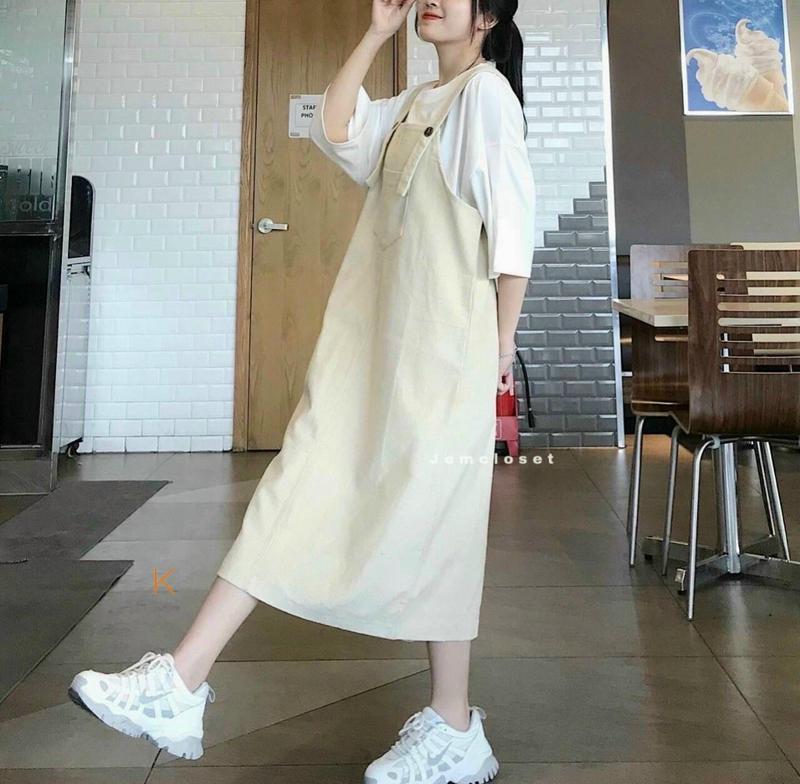 FREE SIZE 46-65KG TÙY CHIỀU CAO YẾM VÁY DÀI NỮ KAKI JEAN SIÊU CO GIÃN, MỀM TÚI CÁ TÍNH