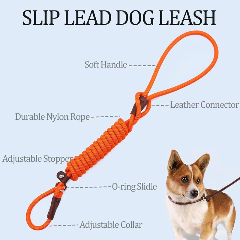 TikTok Shop Slip Lead Control Leash for Dogs No Pull 13 Colors Classic Dog Leash 7FT Pet Slip Leash 1 4 Rope Leash for Small Medium Orange