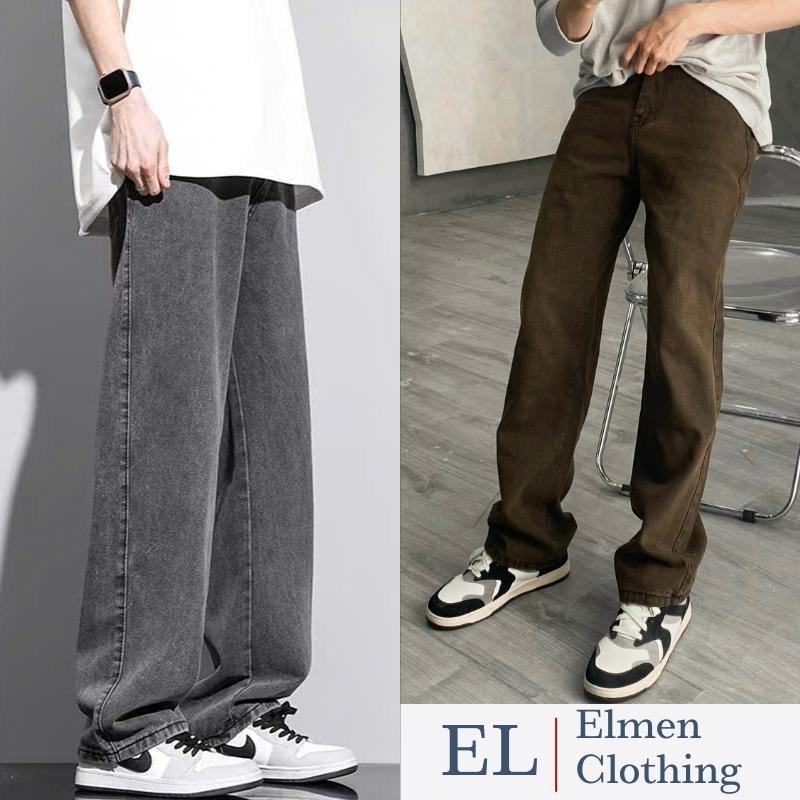 Quần jean nam màu nâu ống suông rộng cá tính Menswear Pants Có Túi