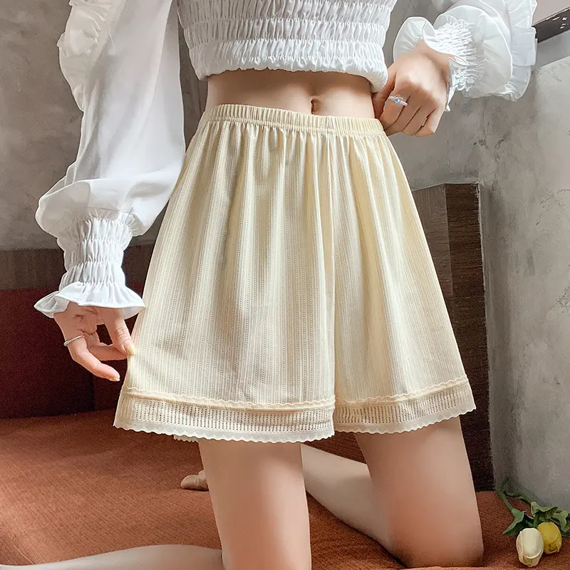 Safety Pants Women's Anti-Exposure Summer Thin Outer Wear Leggings Non-Curling plus Size Loose Lace Home Shorts