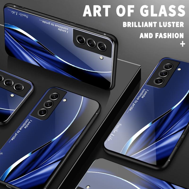 Hard Case Glass Kaca For Samsung S21 FE S21 PLUS 5G ULTRA Note10 Plus Note9 Note10 4G Case Simple Metalized Pattern Silicon Casing Hp Ponsel Silikon 5