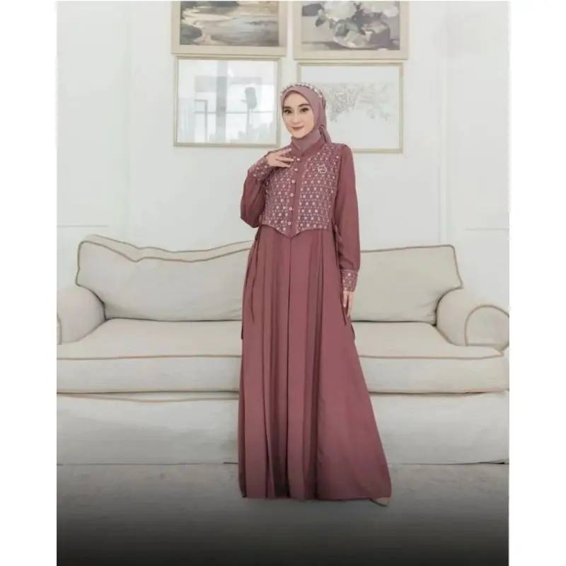 Sarimbit Lebaran 2025 Model Gamis Terbaru Sabrina Couple Series Ibu Dan Anak Dress Bahan Ceruty Babydoll Mix Brukat Fashion Muslim 2
