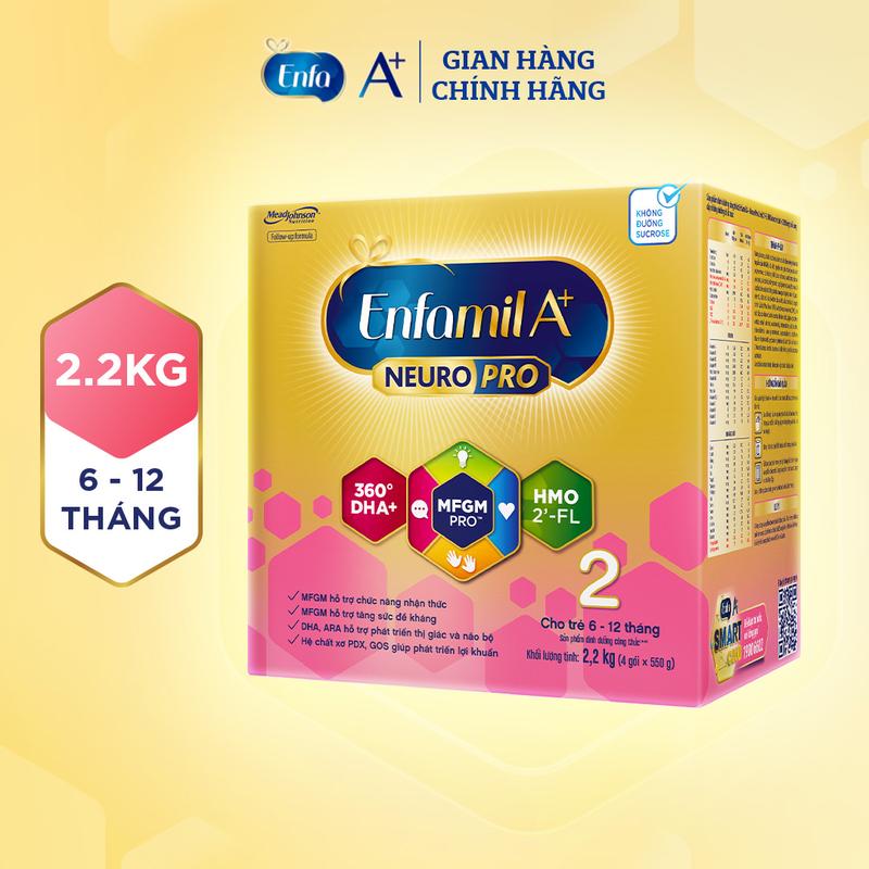 Sữa Bột Enfamil A+ Neuropro 2 - FL HMO Vị Nhạt Dễ Uống – 2.2kg cho bé từ 6-12 tháng