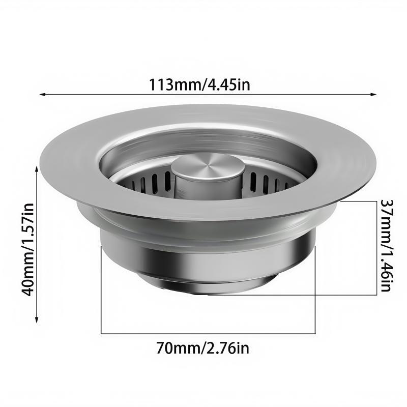 3 in 1 Kitchen Sink Drain Strainer, Stainless Steel Sink Stopper, Anti-clogging Sink Food Catcher Basket, Fast Drainage Odor Filter Sink Plug for US Standard 3 1/2 Inch Drain, Drain Cover 2