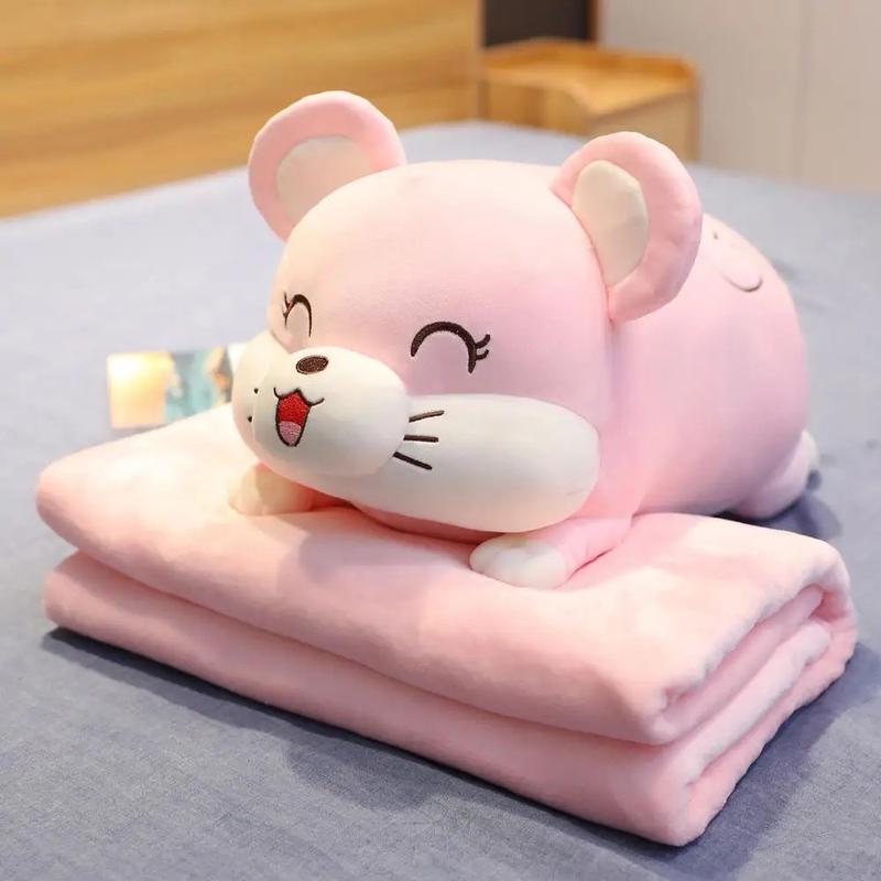 Gấu bông kèm chăn 2in1 hình con heo, chuột chực đáng yêu mềm mại chan  van phong