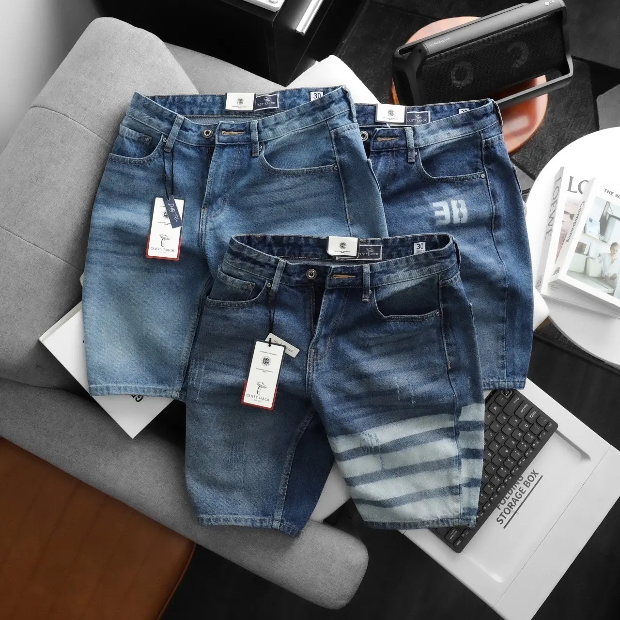 Quần short Jean Dusty Tailor vải cotton dày dặn đã qua xử lí wash mềm, form quần slimfit Menswear Nam khóa kéo thường có thể giặt máy quần jean quanjeannam hortrend slim fit