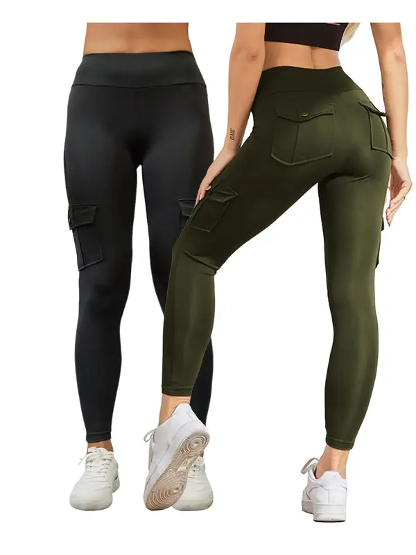 Women's Solid High Waist Pocket Leggings, Casual Comfy Skinny Pants for Workout Running, Women's Trousers Bottoms for Summer Spring Fall, Back To School Trousers, Jeans Leggings for Women, Hide Tummy Outfits Uk, Activewear 3