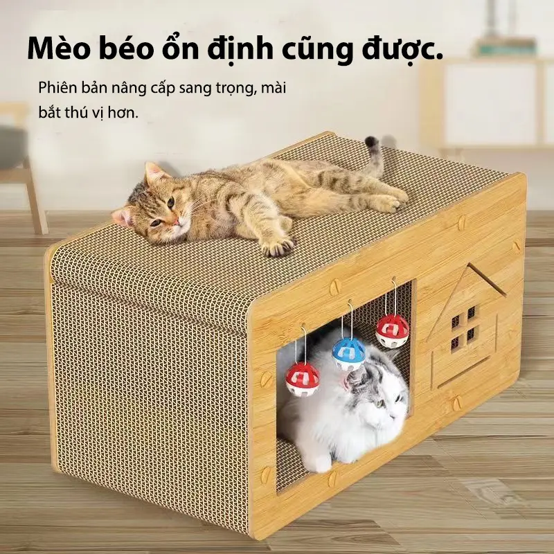 Cào Móng Mèo Kết Hợp Nhà Mèo 2in1, Đồ Chơi Mèo Kleen Cat Kích Thước Lớn Tặng Kèm Cỏ Mèo 0
