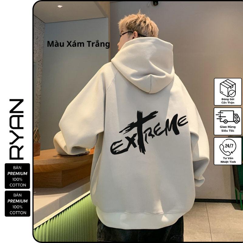 Áo Hoodie Nam Nữ Local Brand RYAN.STORE Chất Nỉ Cotton Dày dặn 700-900gr nón 2 lớp 350GSM Nhiều Màu Họa Tiết EXTREME Dài Tay Menswear Tay Dài Đen