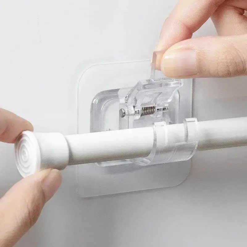 Self Adhesive Curtain Rod Bracket Hooks Punch-free Adjustable Curtain Clamp Fixed Clips Bathroom Wall Hanging Hook Rack Hangers