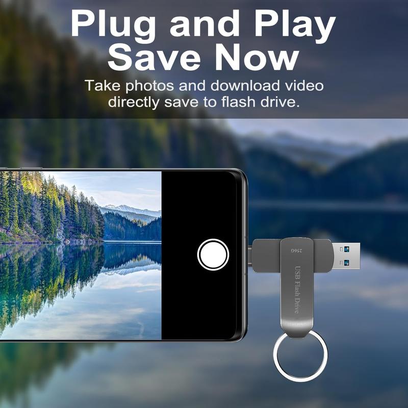 Product Introduction of 2 in 1 USB-C Flash Drive, High Speed USB 3.0 Memory Drive, OTG Photo Stick with Type-C Port for Android Smart Phones, PC, Laptop & More Devices 3