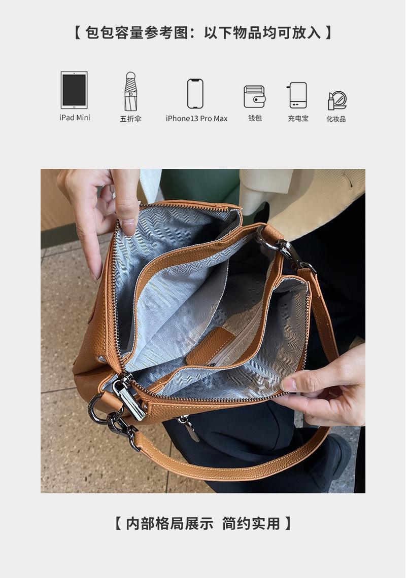 Product Introduction of Wholesale Genuine Leather Women's Bag Autumn and Winter New Casual Simple First Layer Cowhide Messenger Bag Women's Portable Shoulder Bag messenger  bag handbag  women 9