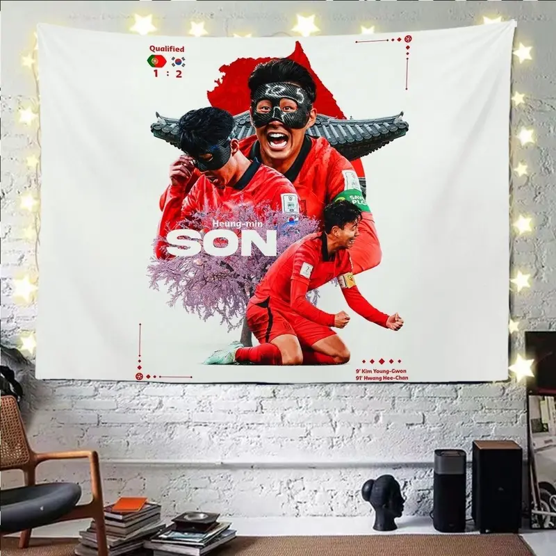 Vải nền Sun Xingmin, Premier League Tottenham Bóng đá Ngôi sao Sun Xingmin, Vải treo, Thích hợp cho trang trí ký túc xá và đầu giường, Tấm thảm 7