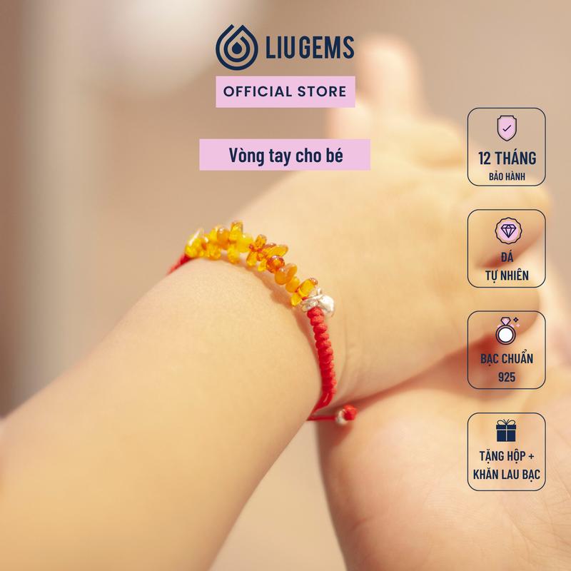 Vòng Tay Cho Bé Tết Dây Chỉ Đỏ Liugems Đá Phong Thuỷ Hổ Phách Handmade Mix Bạc 925 CD09 Mua một tặng một hộp đựng trang sức + một khăn lau bạc miễn phí
