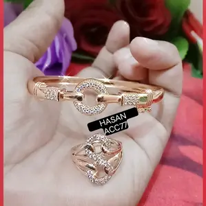 gelang tangan free cincin model 2 bunga perhiasan emas dewasa/Titanium/viral Gold Elegan
