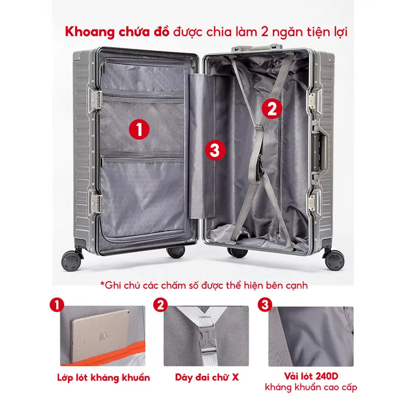 [COMBO SIZE 20+24] Vali Du Lịch Bamozo 9033 Vali Khóa Sập Cao Cấp Nam Nữ Size 20/24 nhựa PC nguyên khối Bảo Hành 5 Năm + Tặng bọc vali trong suốt 4