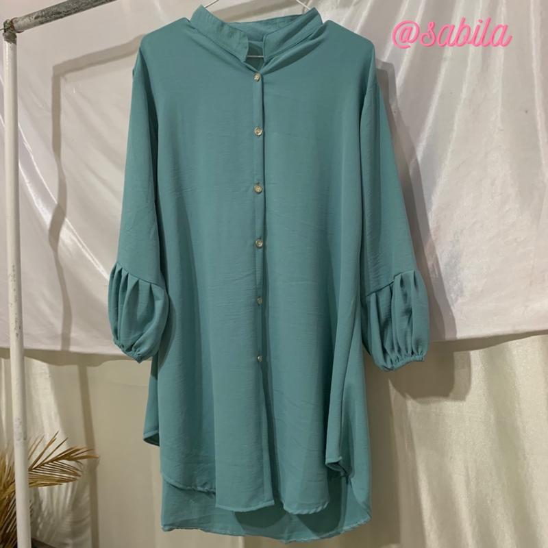 ADELA Kemeja Tunik Crinkle Airflow by Sabilakiyowo Muslim Nyaman Panjang Atasan Kancing 3
