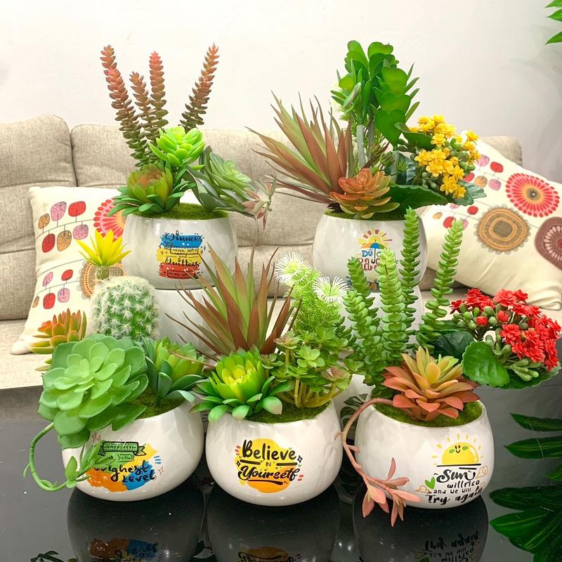 Chậu sen đá giả, sen đá mix nhiều loại cắm sẵn ( kèm chậu) Decor Decor Phòng Trang Trí Nhà