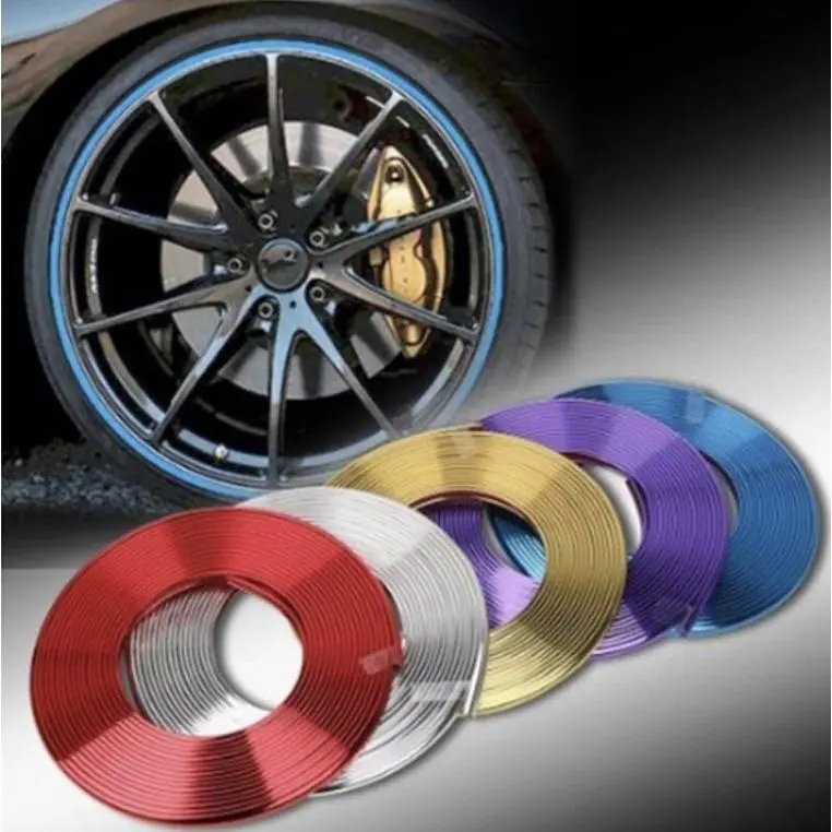 8M Car Wheel Rim Sticker Chrome Wheel Decoration Auto Tire Rims Plated Strip wira bezza axia saga blm vios city livana