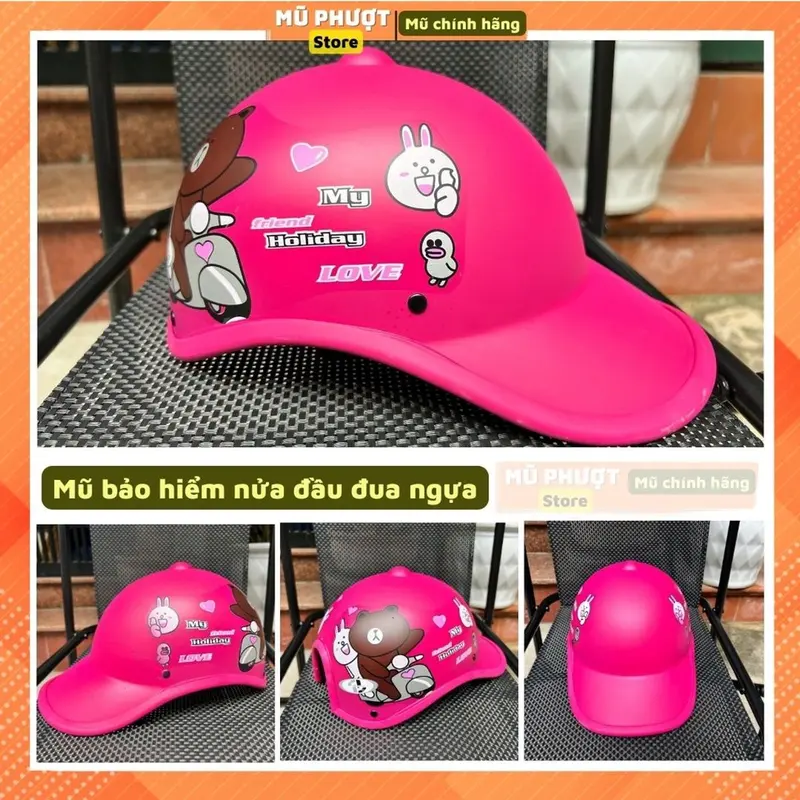Mũ bảo hiểm nửa đầu luoi trai thời trang nam nữ trí liễu xanh tím than tem hoa cao cấp nhiều màu sắc 7