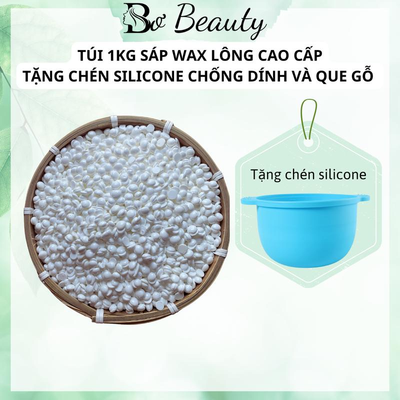 Tặng chén Túi 1kg sáp wax lông cao cấp siêu bám lông siêu tiết kiệm kèm chén silicone chống dính bộ que phết gỗ che tên sản phẩm