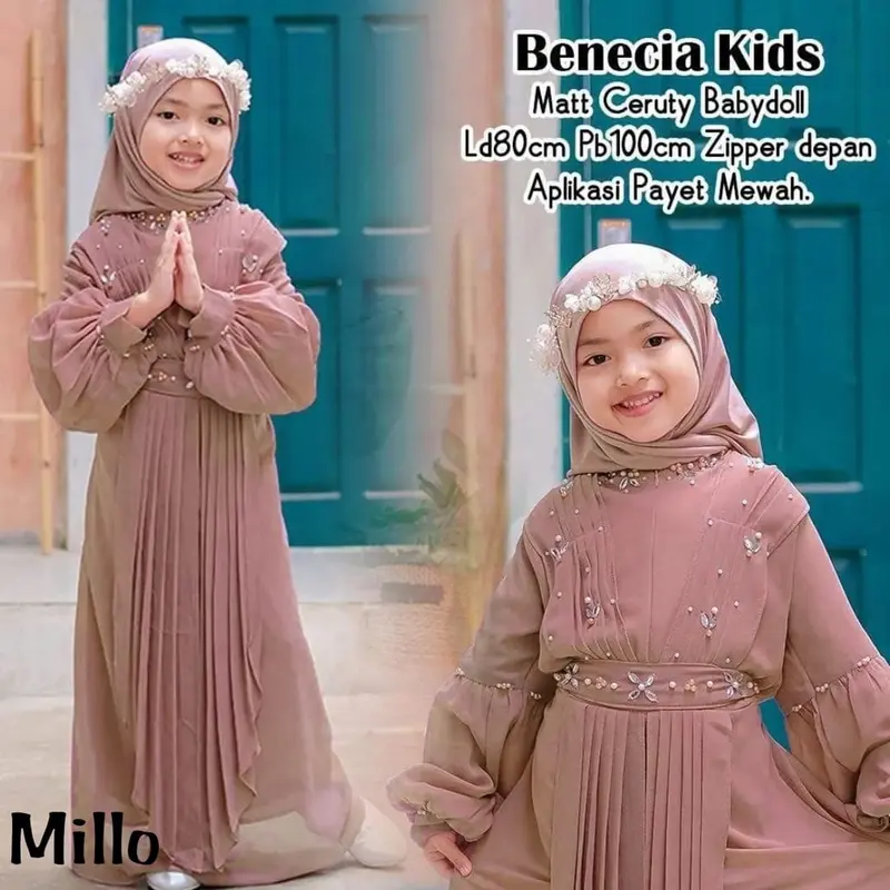 Benecia Kids Set Gamis Anak Peyet Mewah Kondangan Syari Free Pashmina Premium 4