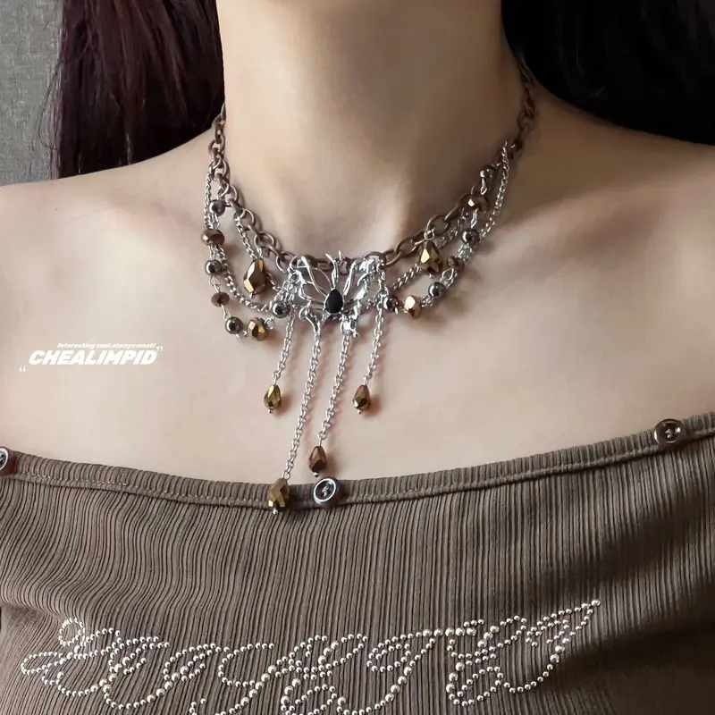 Vòng Cổ Tua Rua Nhiều Lớp, Phong Cách Baroque, Thiết Kế Đặc Biệt Cô Gái Nóng Bỏng Mỹ, Phong Cách Cổ Điển Vòng Cổ Cao Cấp, Dành Cho Nữ, Với Mặt Dây Chuyền Hổ Phách Bướm 4