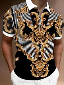 Men's All Over Print Short Sleeve Polo Shirt, Regular Fit Casual Fashion Comfy Top for Summer, Men's Clothes for Daily Wear