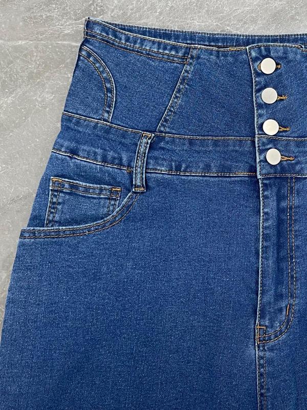 【Plus Size】Solid Color Denim Shorts, Casual Comfy Button Fly Skinny Shorts for Daily Wear, Women's Bottoms for All Seasons 5