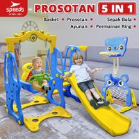 Gambar SPEEDS Perosotan Ayunan Set Karakter Mainan Seluncuran Anak Free Ring Basket Prosotan 5 In 1 Playground LX001-1301 - M1301 BIRU 3in1 dari Speeds Premium Store Kota Surabaya 1 Tokopedia