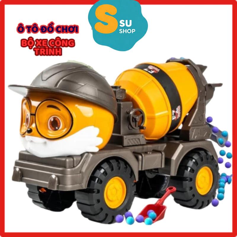 Xe đồ chơi, Xe ben chở cát, Xe móc, xe cần cẩu công trình, xe trộn bê tông cỡ lớn mô hình nhân vật Sóc Sushop 0