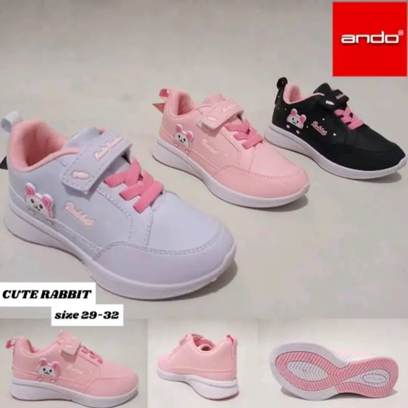 sepatu Ando anak cewek CUTE RABBIT hitam merah muda 0