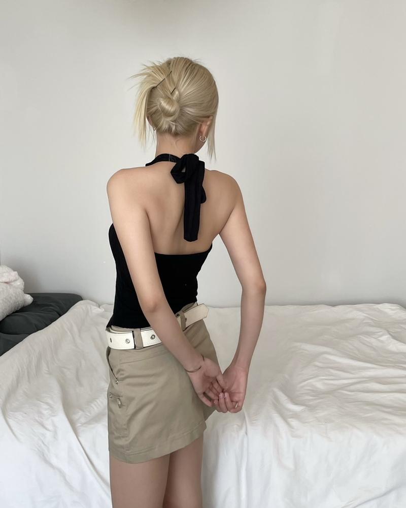 Product Introduction of Set Áo Vải Len Xù MỎNG Cổ Yếm Xẻ Tà Phối Khoát Trễ Vai Dài Tay ( Tặng kèm Nơ Ruy Băng ) | Yoonie Top - ONAONE 5