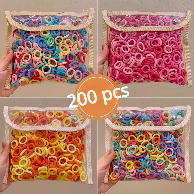 【The Cheapest】200pcs Set Hair Ties for Kids Korean Fashion Simple High Elastic Rubber Band Baby Girl Hair Rope Hair Accessories