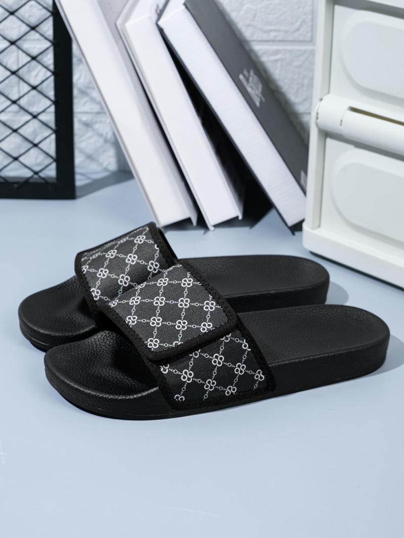 Product Introduction of Men's 1 Pair Fashionable Plaid Pattern Slides, Summer 2024 Casual Comfortable Non-slip Slippers, Velcro Slippers for Men for Home & Outdoor 5