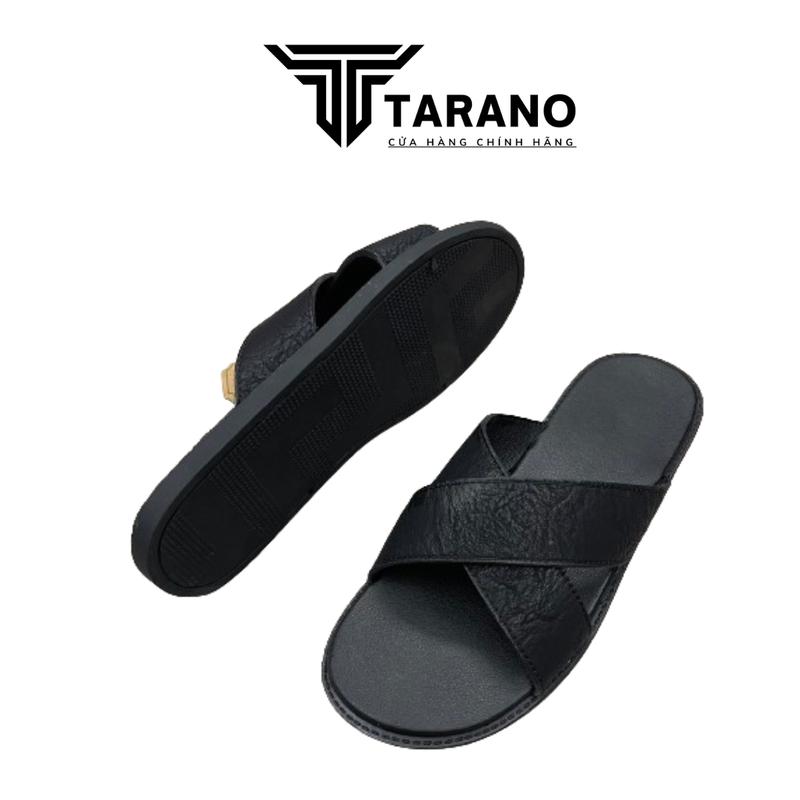(Khâu Quai) Dép nam quai chéo Tarano T002 chất liệu da đế cao su chống thấm nước hôi chân có khâu chỉ chắc chắn rửa chân thoải mái 0