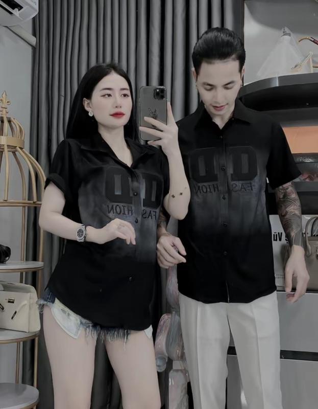 Áo sơ mi nam nữ vải đũi phối loang in chữ nổi kiểu mới thoáng mát Menswear Top