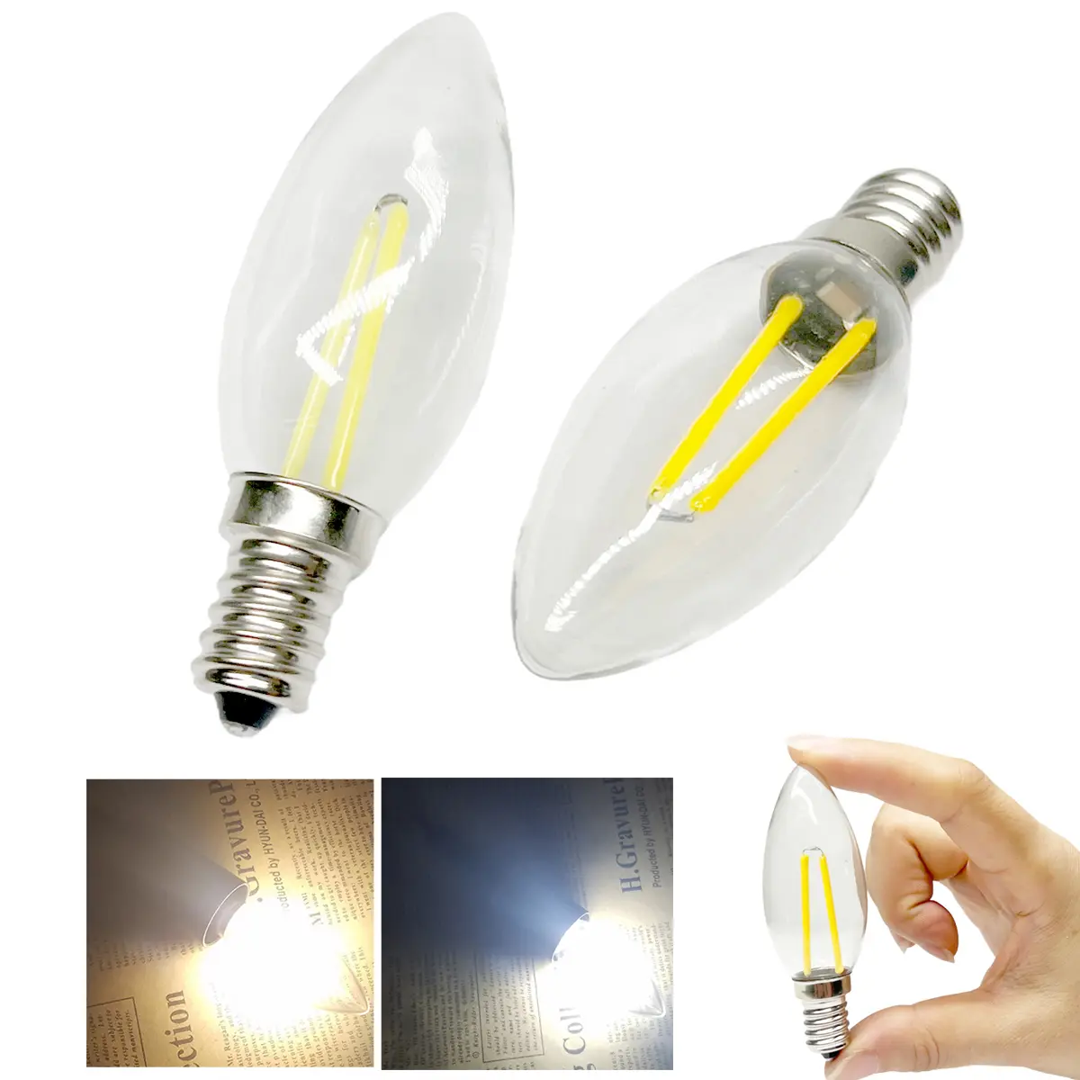 C25 E14 E12 LED Candelabra Candle COB Filament Light Bulbs 2W Glass Shell Cold Warm White AC 220V Lamps For Chandelier