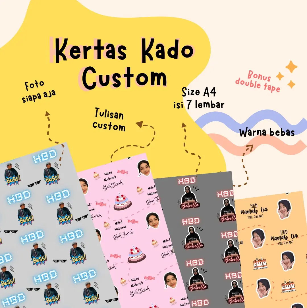 KERTAS KADO CUSTOM WAJAH ISI 7LEMBAR