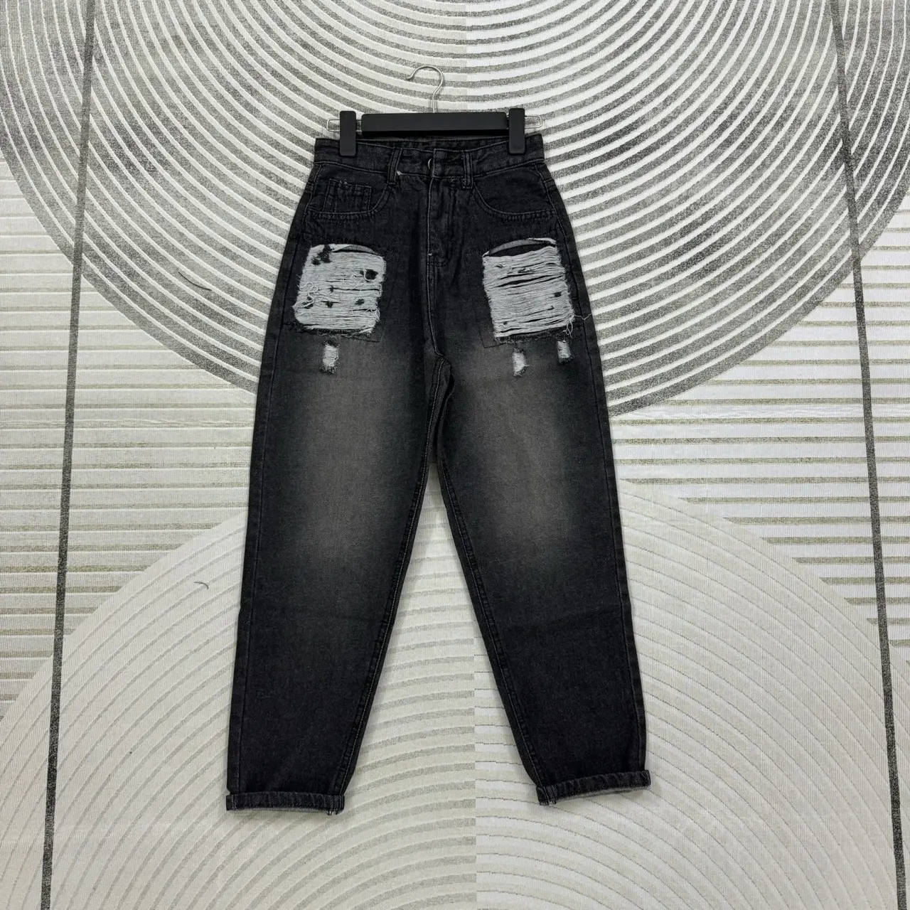 Quần baggy jean nữ ống Đứng lưng cao k co giãn ,Quần baggy nữ màu xám rách 2 bên túi from 9 tấc NJ242