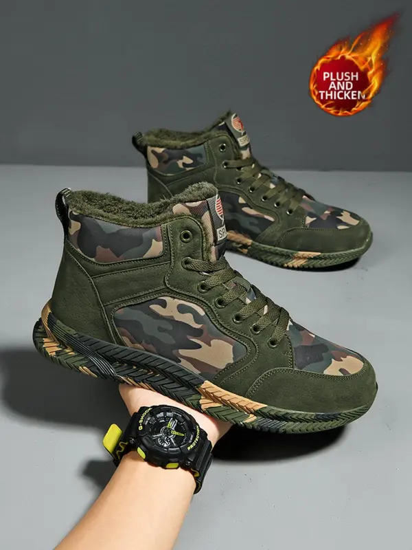 1 Pair Camo Pattern Lace Up High Top Canvas Sneakers, Casual Sporty Trainers for Outdoor Activities, Outdoor Casual Sports Shoes, Gym Shoes, Footwear 7