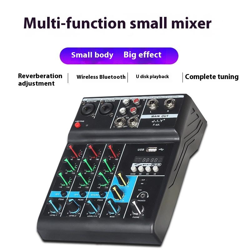4-Way mixer, home computer recording sound card live broadcast, stage mixer, small USB Bluetooth DJ mixer Audio Smartphone 1