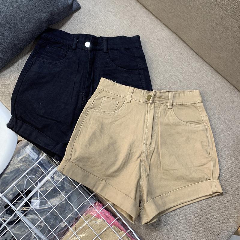 Quần đùi short kaki nữ lưng cao xắn lai Pants MS077 Nhung