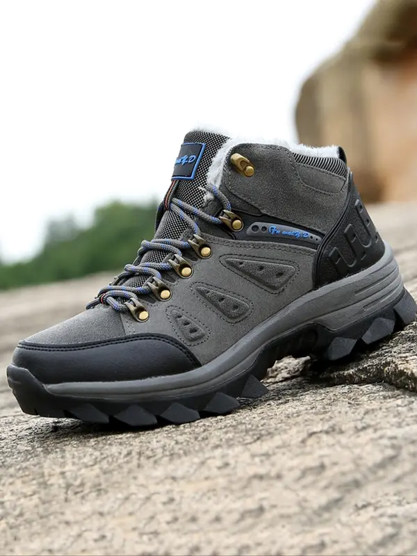 Men's Solid Color Lace Up Ankle Boots, 2024 New Style Casual Sporty Warm Snow Boots for Outdoor Hiking, Non-slip Comfortable Camping Shoes for Fall & Winter 7