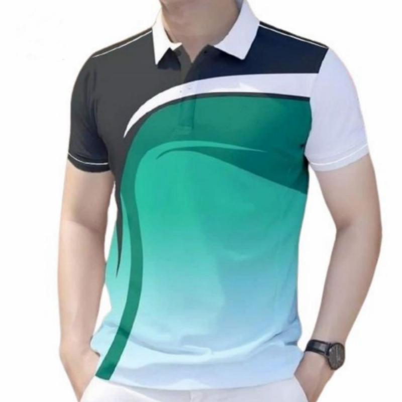 Product Introduction of Áo Polo Nam, Phong Cách Công Sở Thường Ngày Họa Tiết Gradient Hình Học, ngắn Tay, Chất Lượng Cao, Dành Cho Nam Menswear Có Cổ Shirt 4