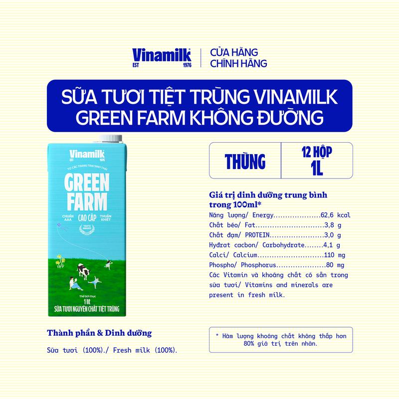 4 Hộp 1L Sữa tươi tiệt trùng Vinamilk Green Farm Không đường